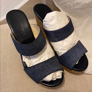 NWB Jimmy Choo Blue Sandal Wedges SIZE 36 (Parker 100 Denim Cork Wedge slide)